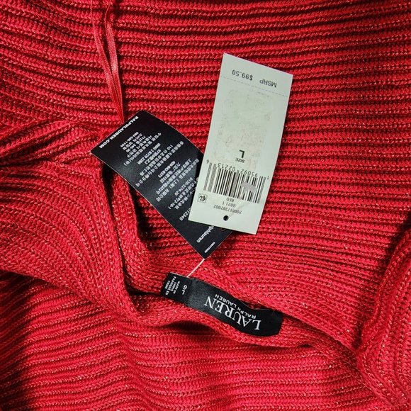 Lauren Ralph Lauren Sweater Womens Adult Medium Red Metallic Glitter Dolman - Picture 11 of 11